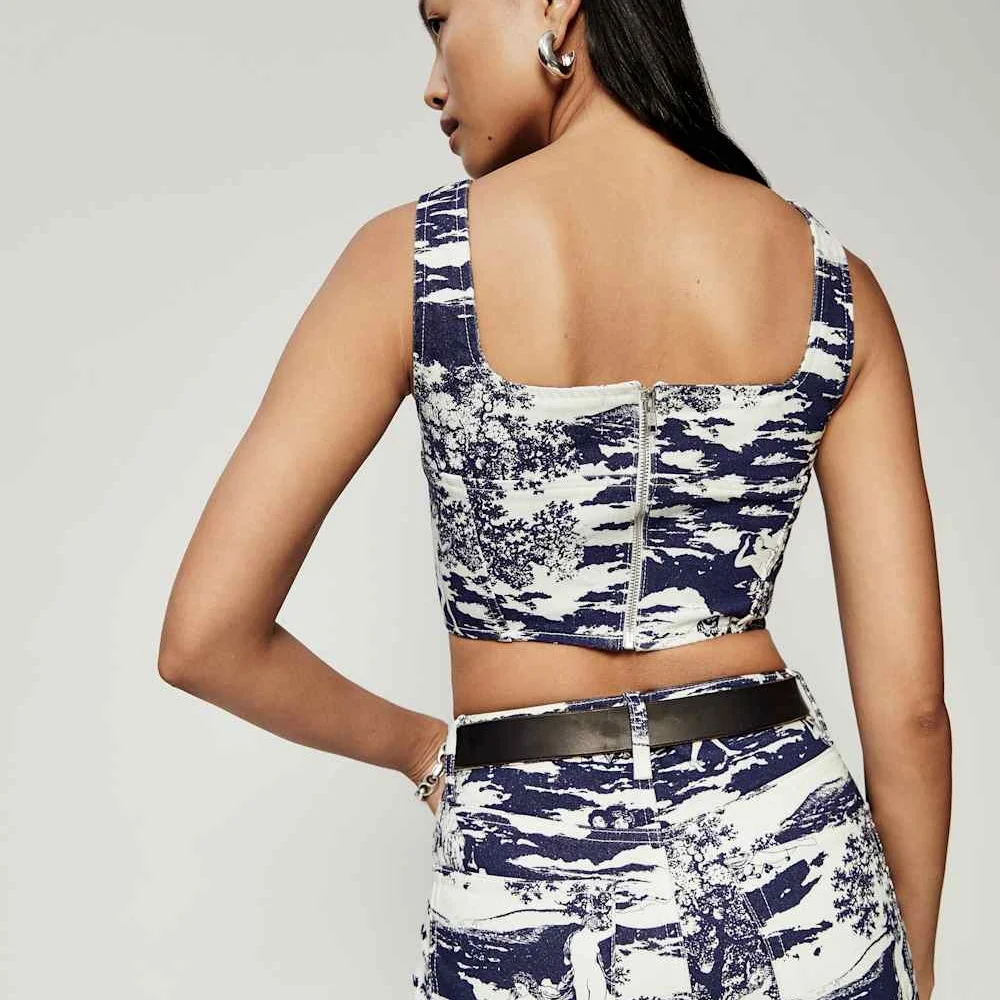 Reformation Raya Naked Lunch Denim Bustier Top - Picture 3 of 7